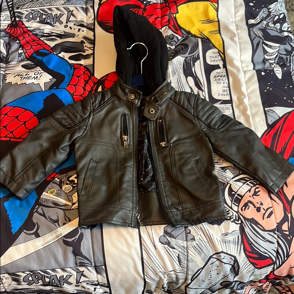 Kids dark gray faux Leather Jacket